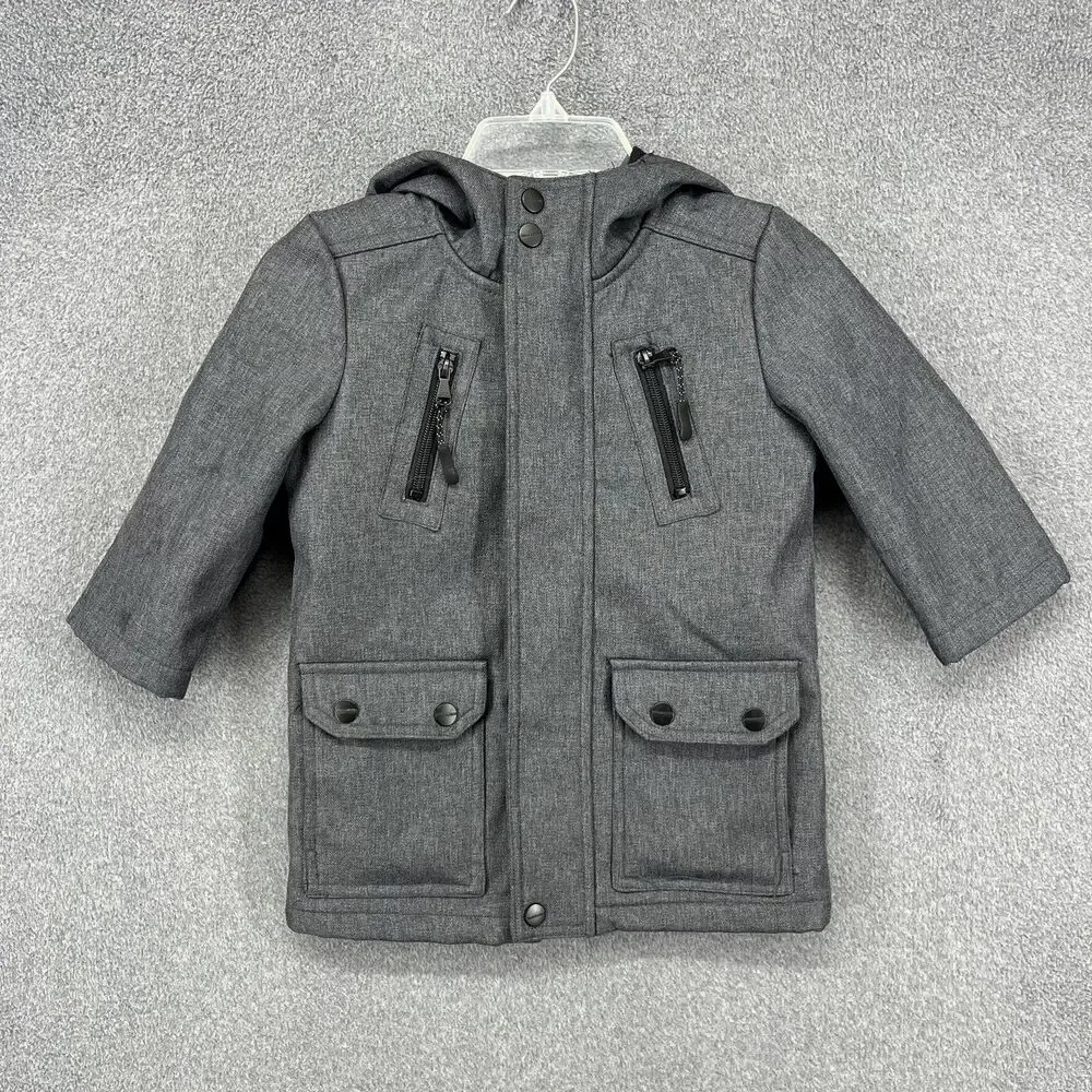 Urban Republic Jacket Toddler 2T Gray Hooded Zip Pockets Fleece‎ Lined Snap Coat